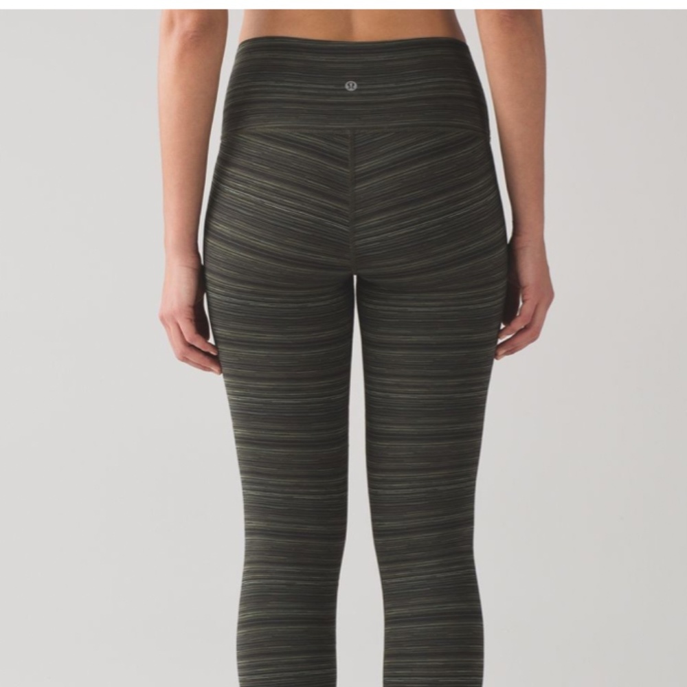 Lululemon High Times Full Length Pant Cyber Stripe Gator Green Black Size 4